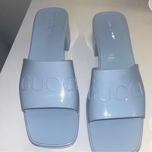 Gently worn gucci sandals/clogs light blue
